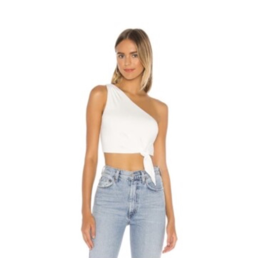 Superdown White Knot Front Crop Top